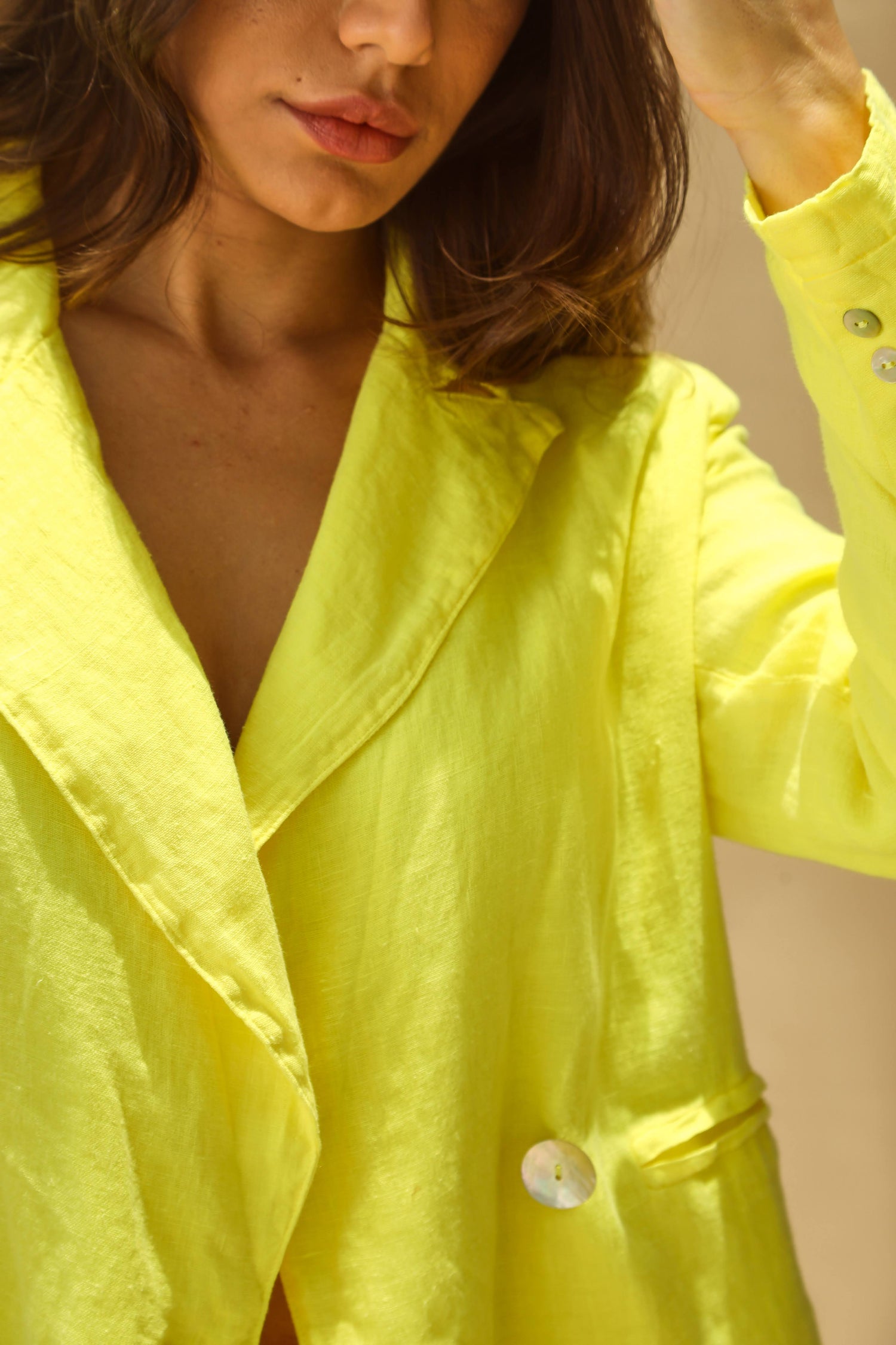Sole Pure Linen Oversized Blazer in Giallo | G Linen World