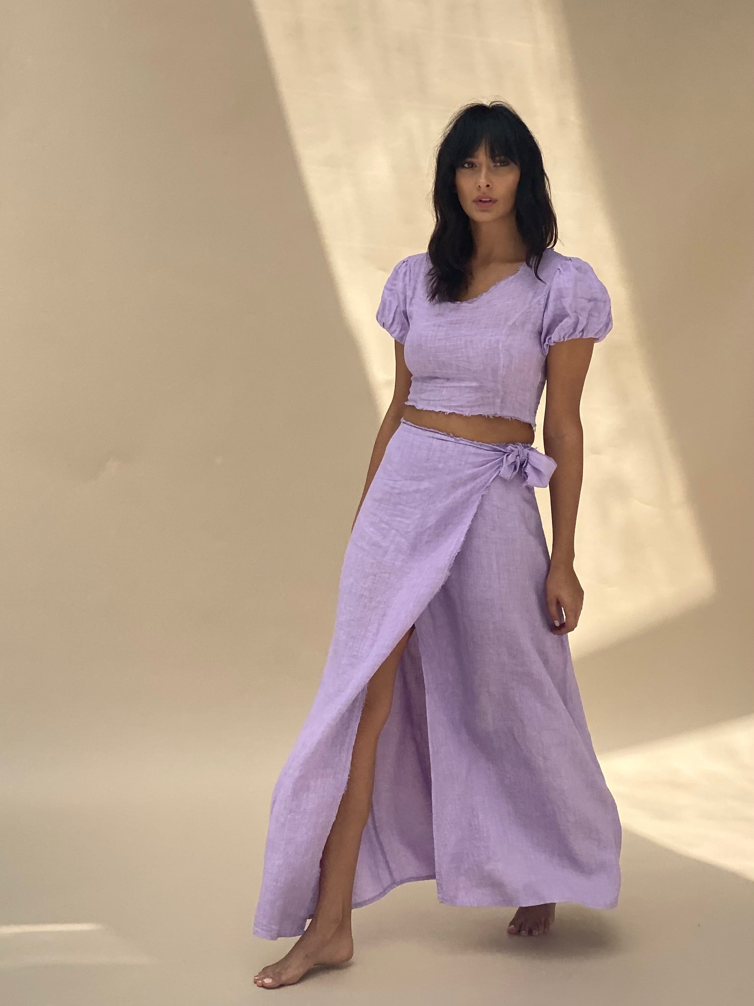 Tocco Pure Linen Wrap Skirt in Violet | G Linen World