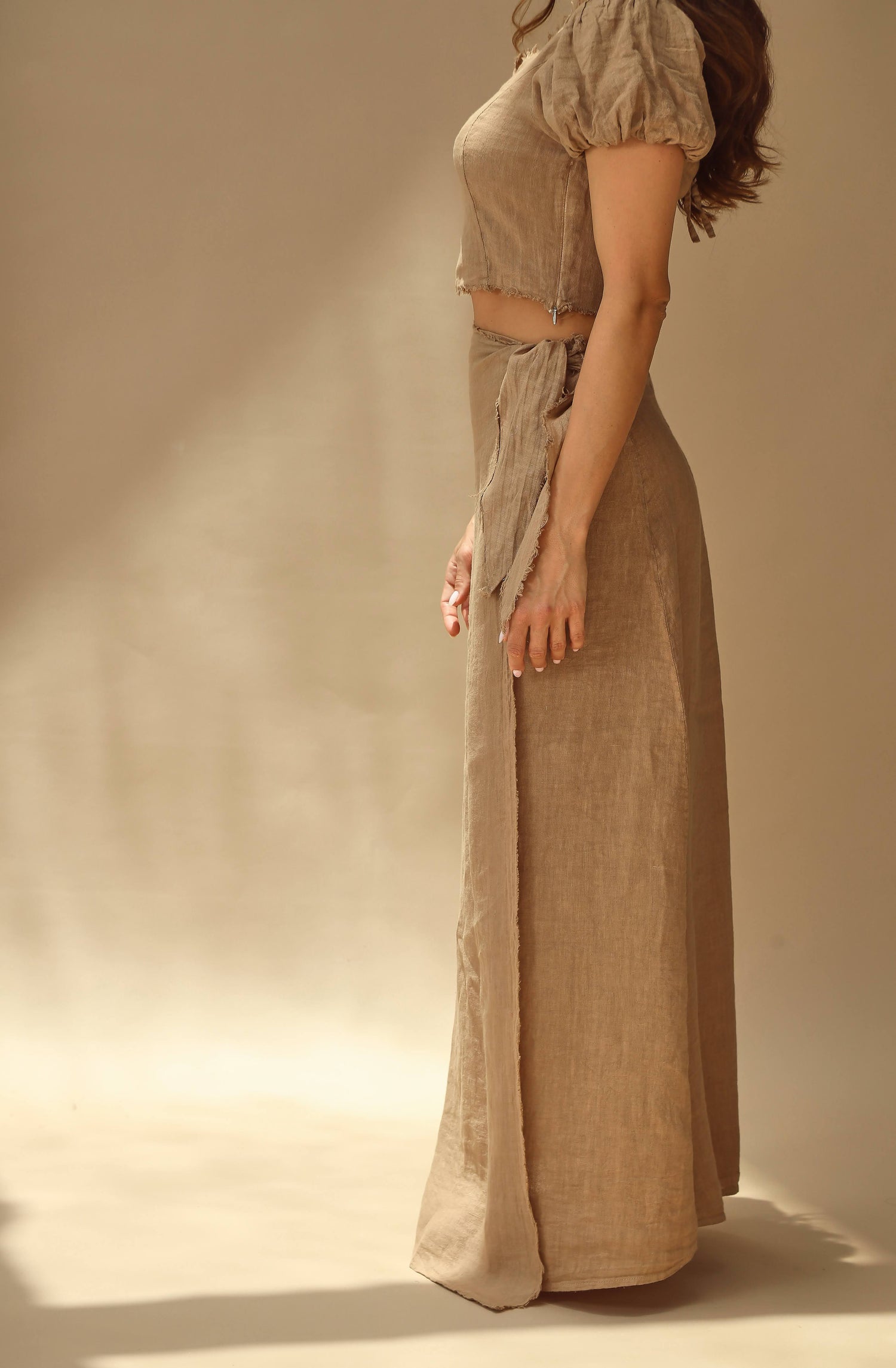 Tocco Pure Linen Wrap Skirt in Cammello | G Linen World