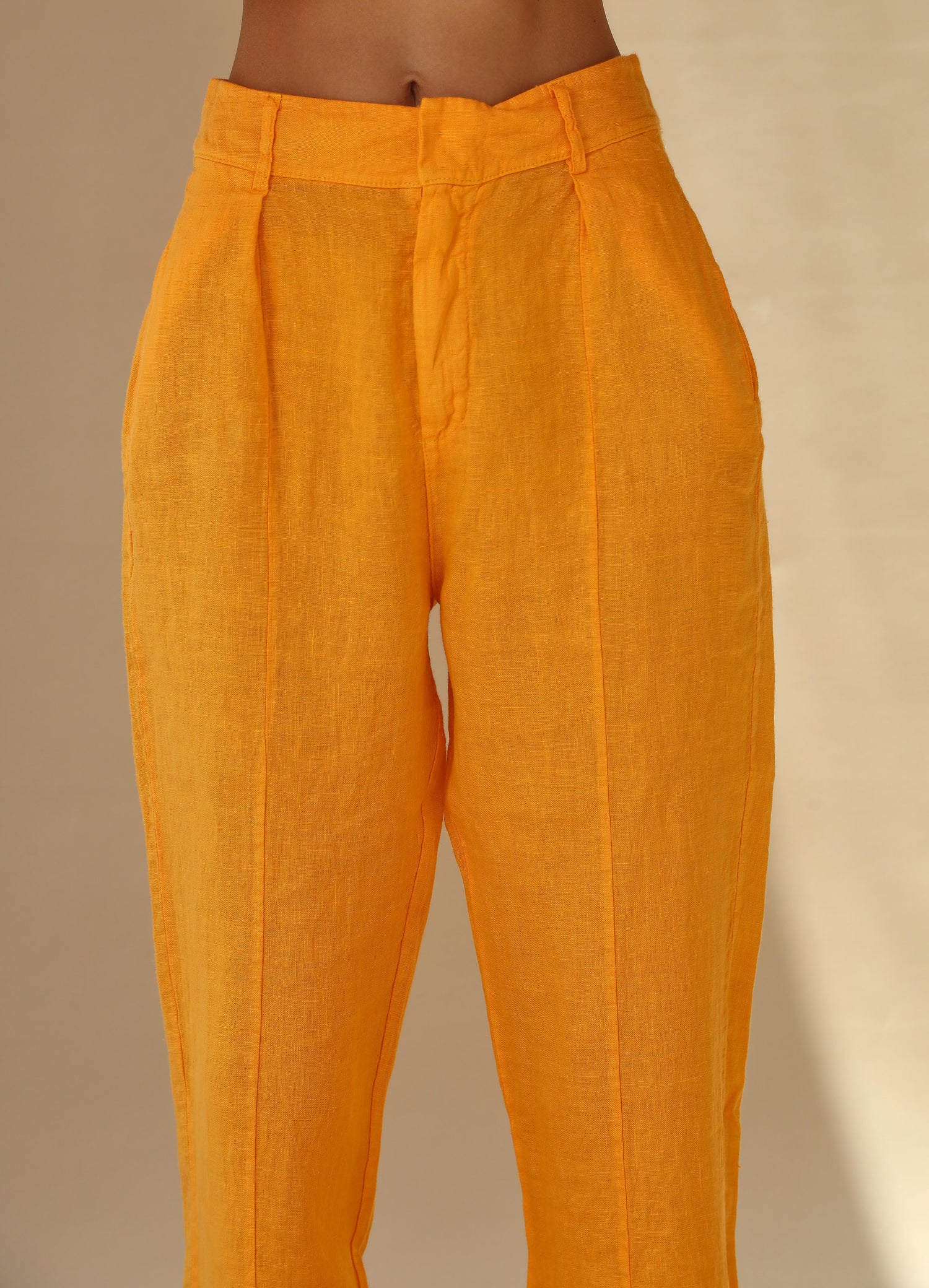 Fiamma Pure Linen Cigarette Leg Trousers in Mandarine | G Linen World