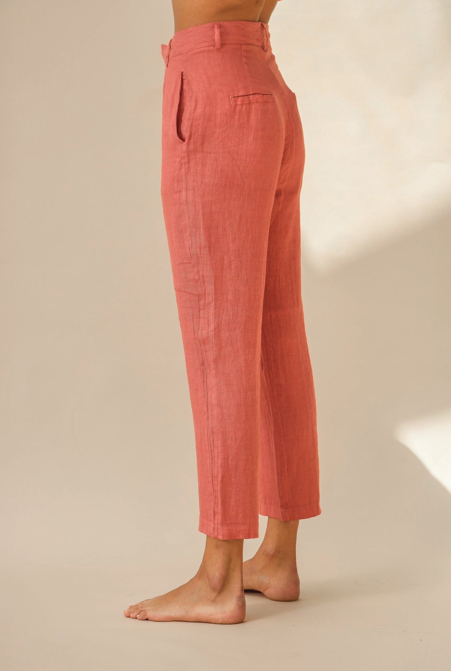 Fiamma Pure Linen Cigarette Leg Trousers in Pepe Rosa | G Linen World