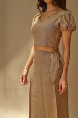 Tocco Voluminous Pure Linen Crop Top in Cammello | G Linen World