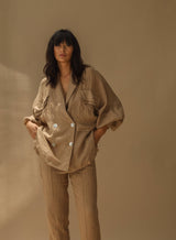 Fimma Pure Linen Doubled Breasted Blazer in Cammello | G Linen World
