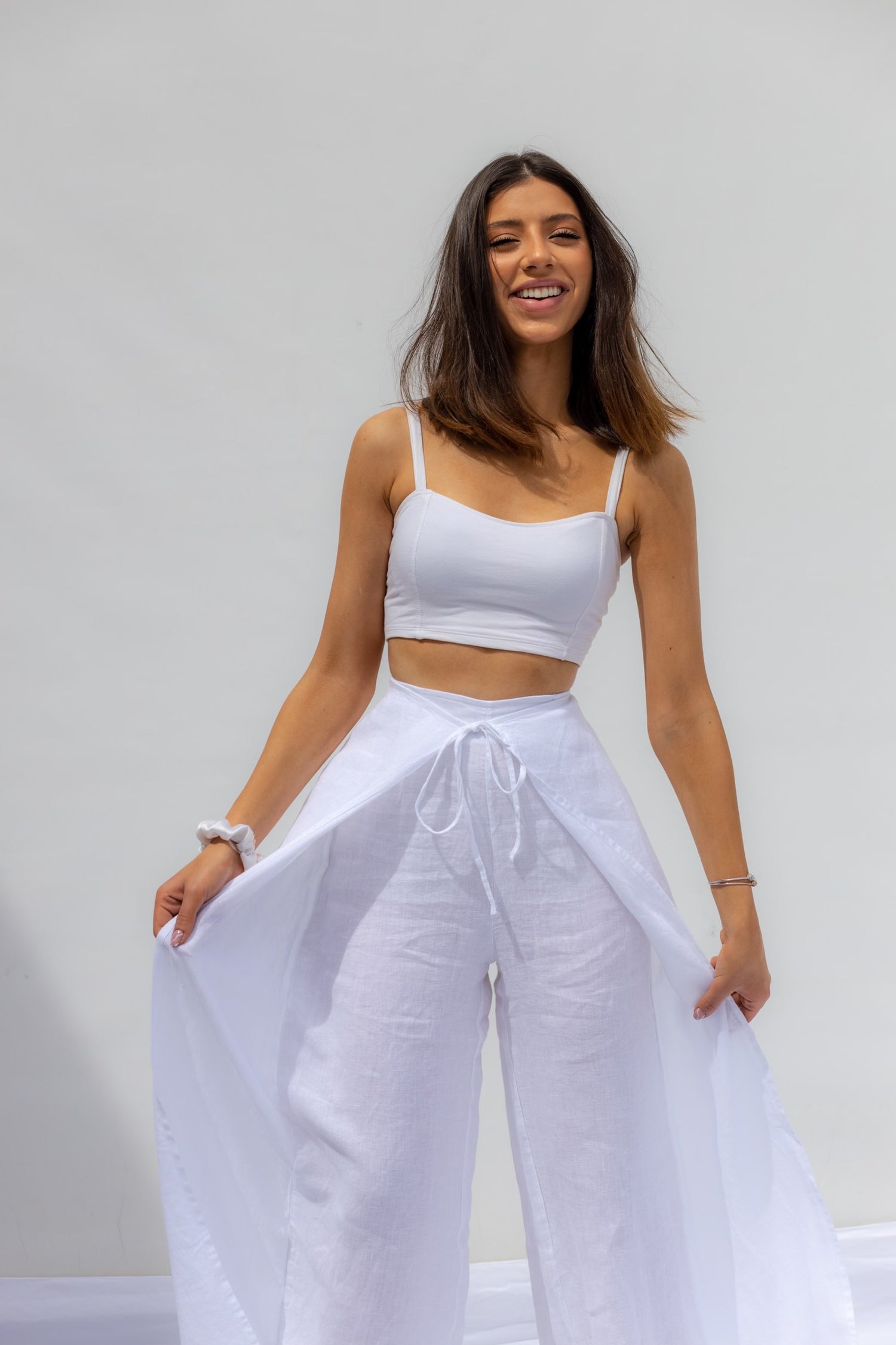 White Sicilia Layered Trousers - Blanco