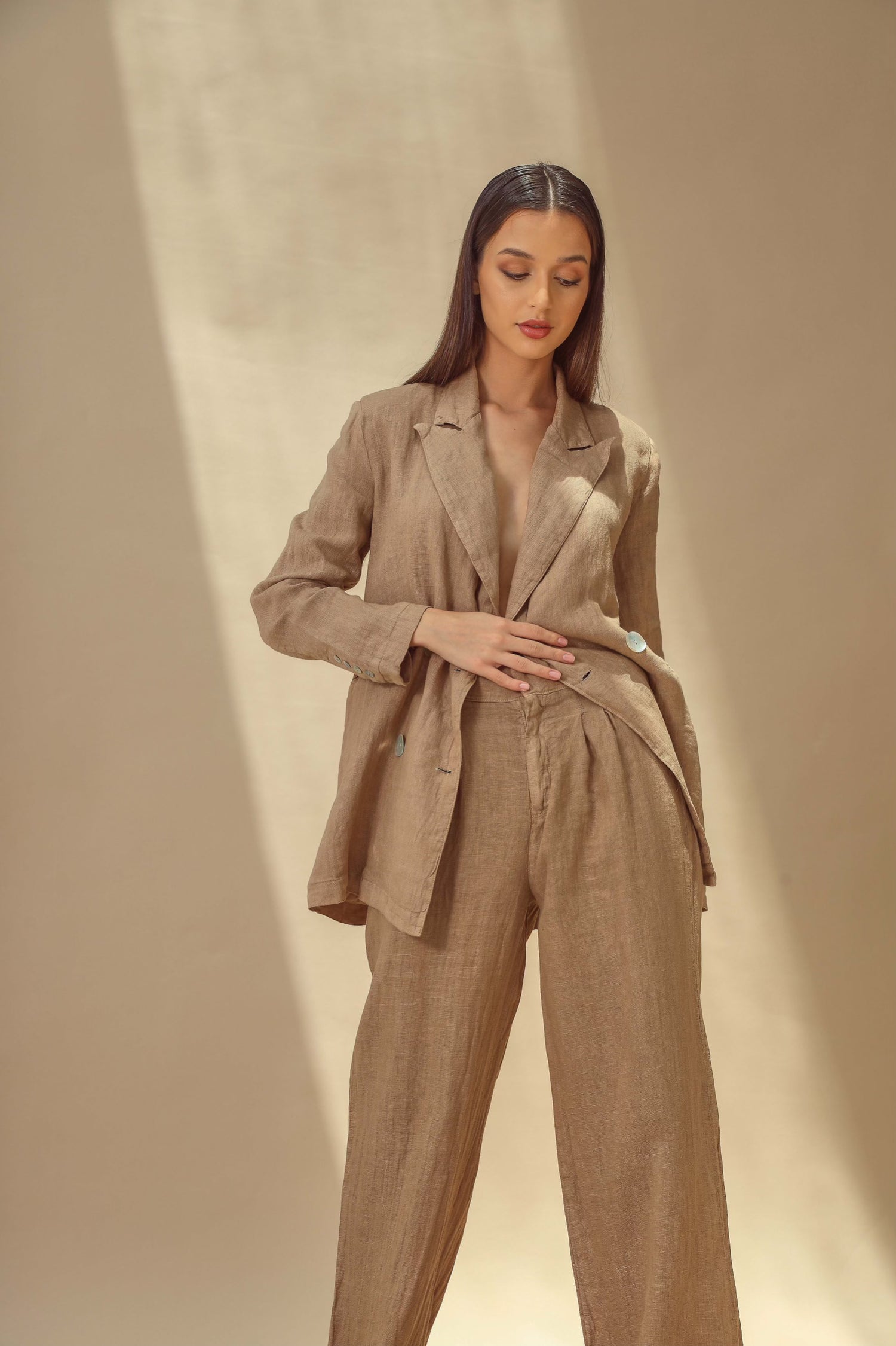 Sole Pure Linen Oversized Blazer in Cammello | G Linen World