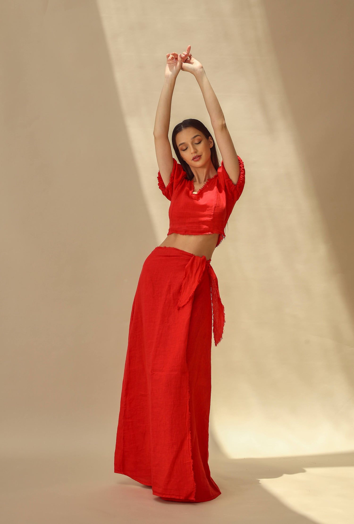 Tocco Pure Linen Wrap Skirt in Rosso | G Linen World