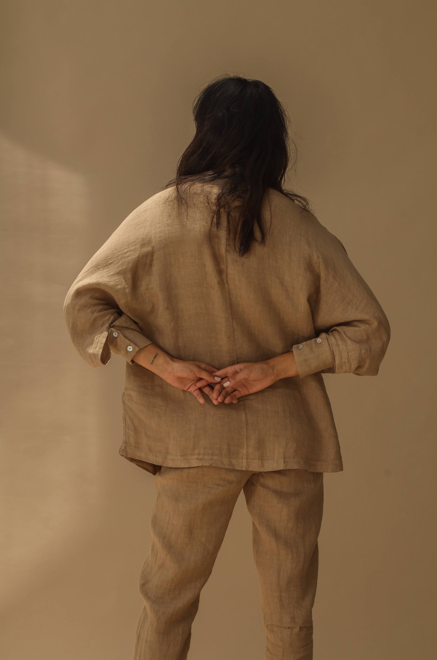 Fimma Pure Linen Doubled Breasted Blazer in Cammello | G Linen World