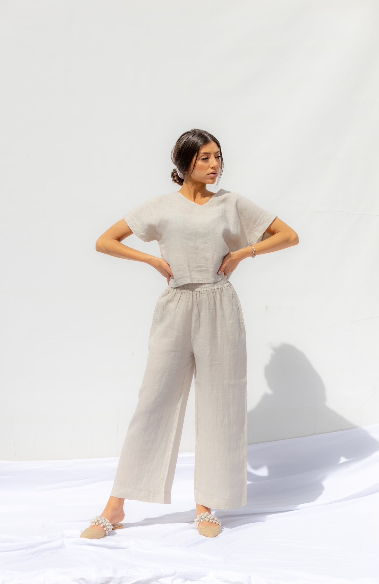 Natual Beige Oia Short Sleeves Co-ord Top - Sabbia