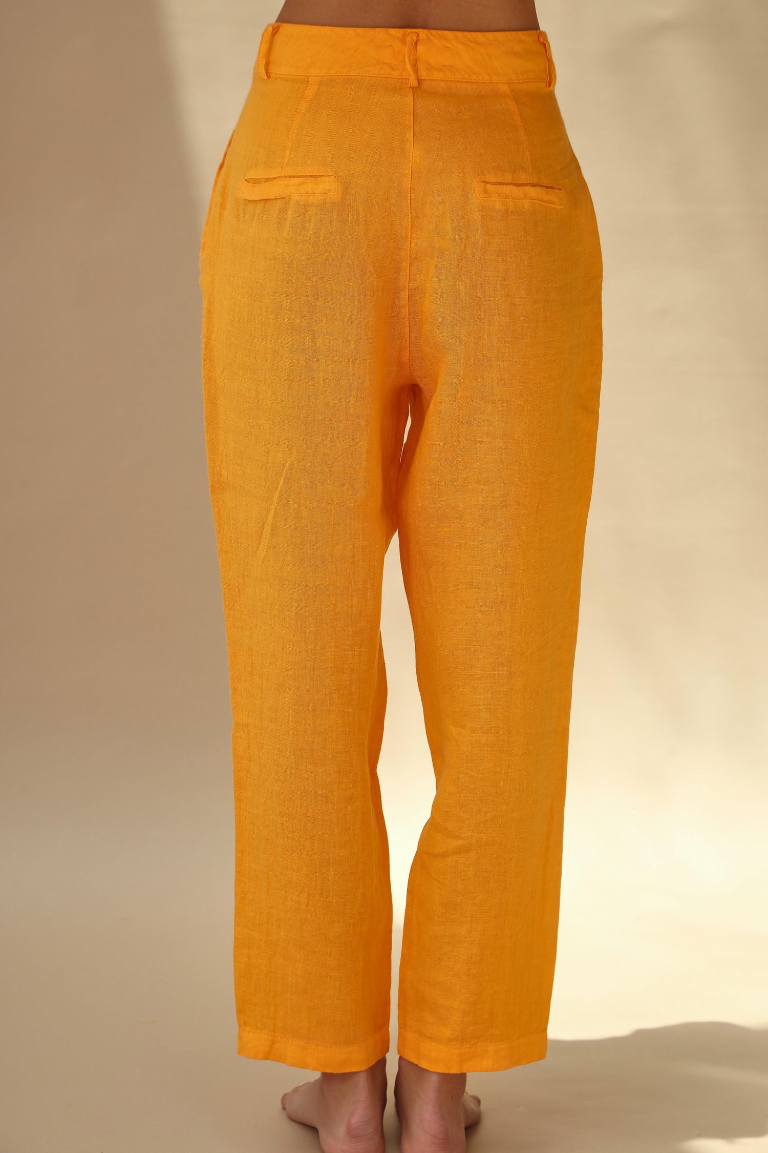 Fiamma Pure Linen Cigarette Leg Trousers in Mandarine | G Linen World