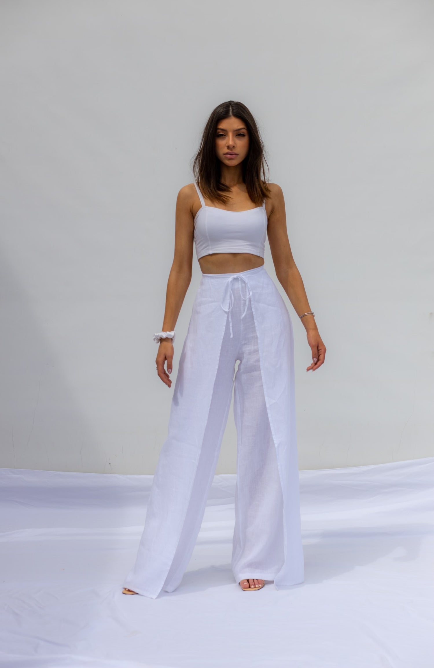 White Sicilia Layered Trousers - Blanco