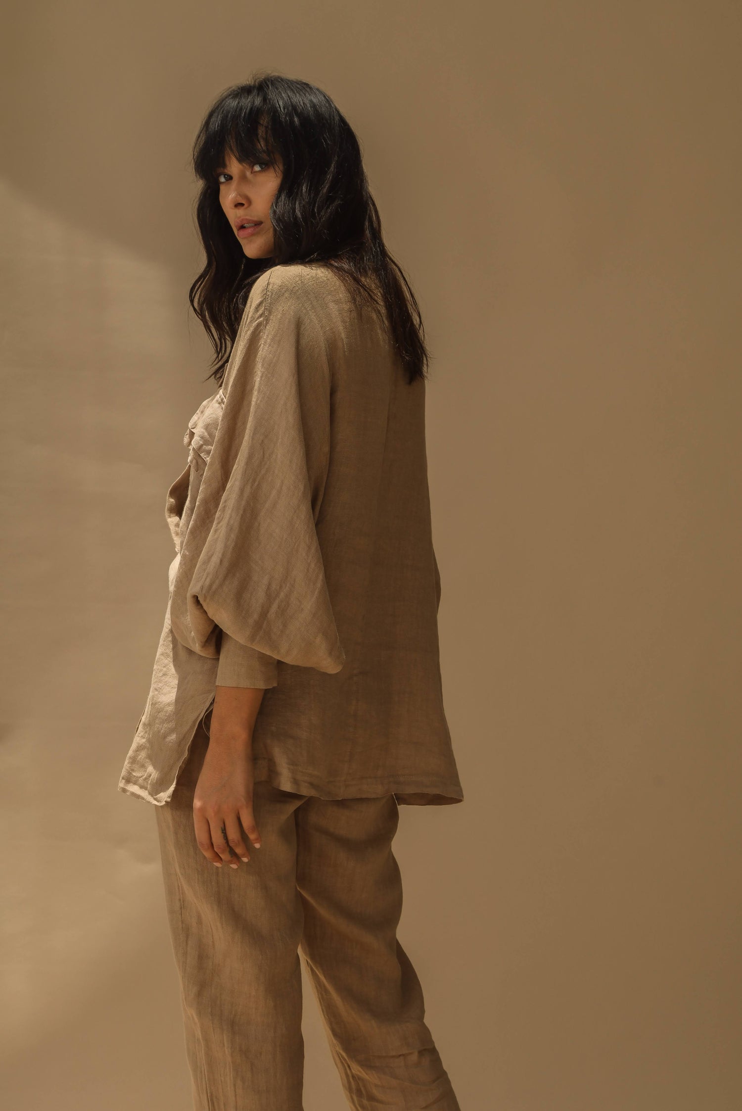 Fimma Pure Linen Doubled Breasted Blazer in Cammello | G Linen World