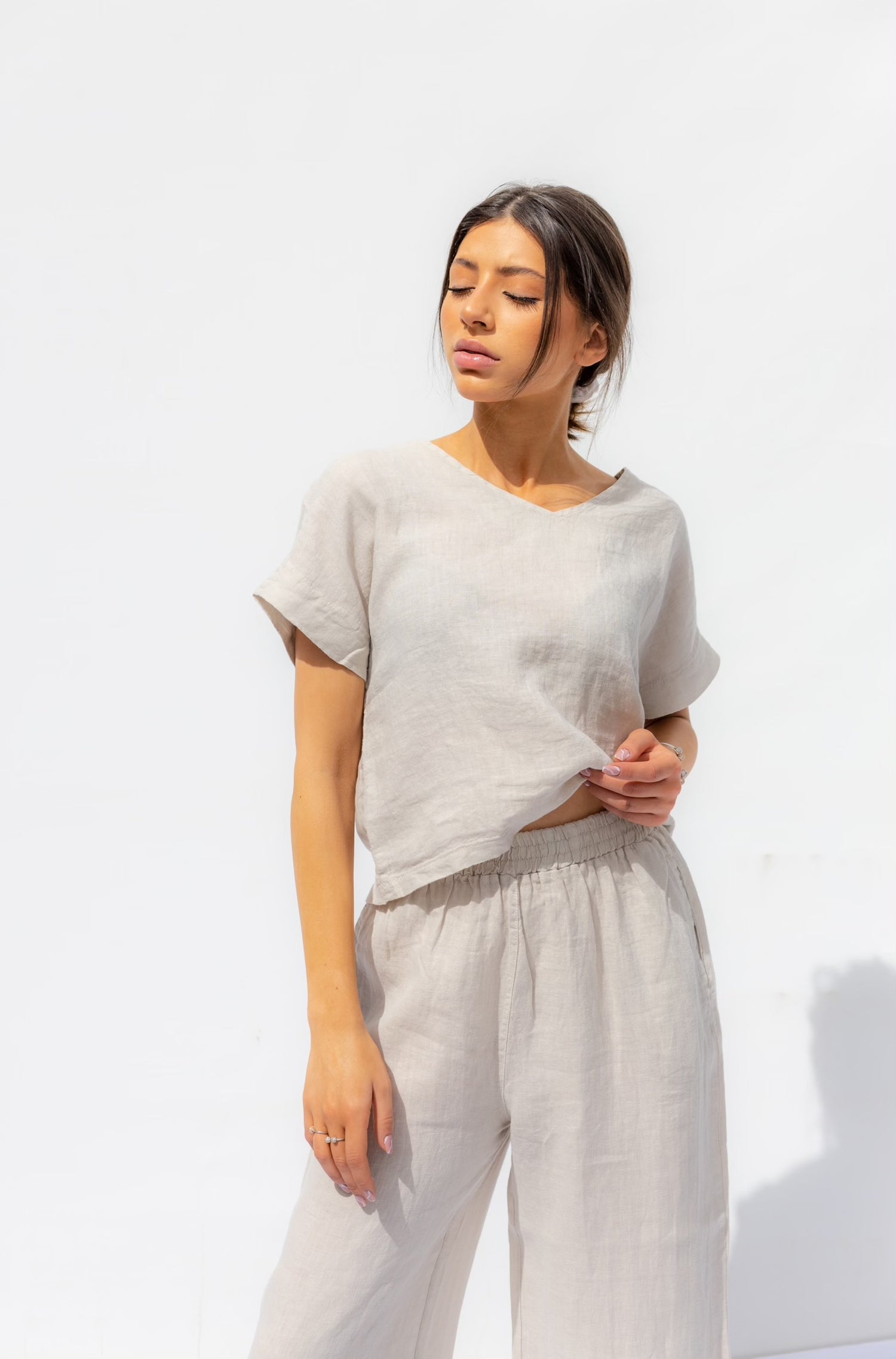 Natual Beige Oia Short Sleeves Co-ord Top - Sabbia