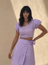 Tocco Voluminous Pure Linen Crop Top in Violet | G Linen World