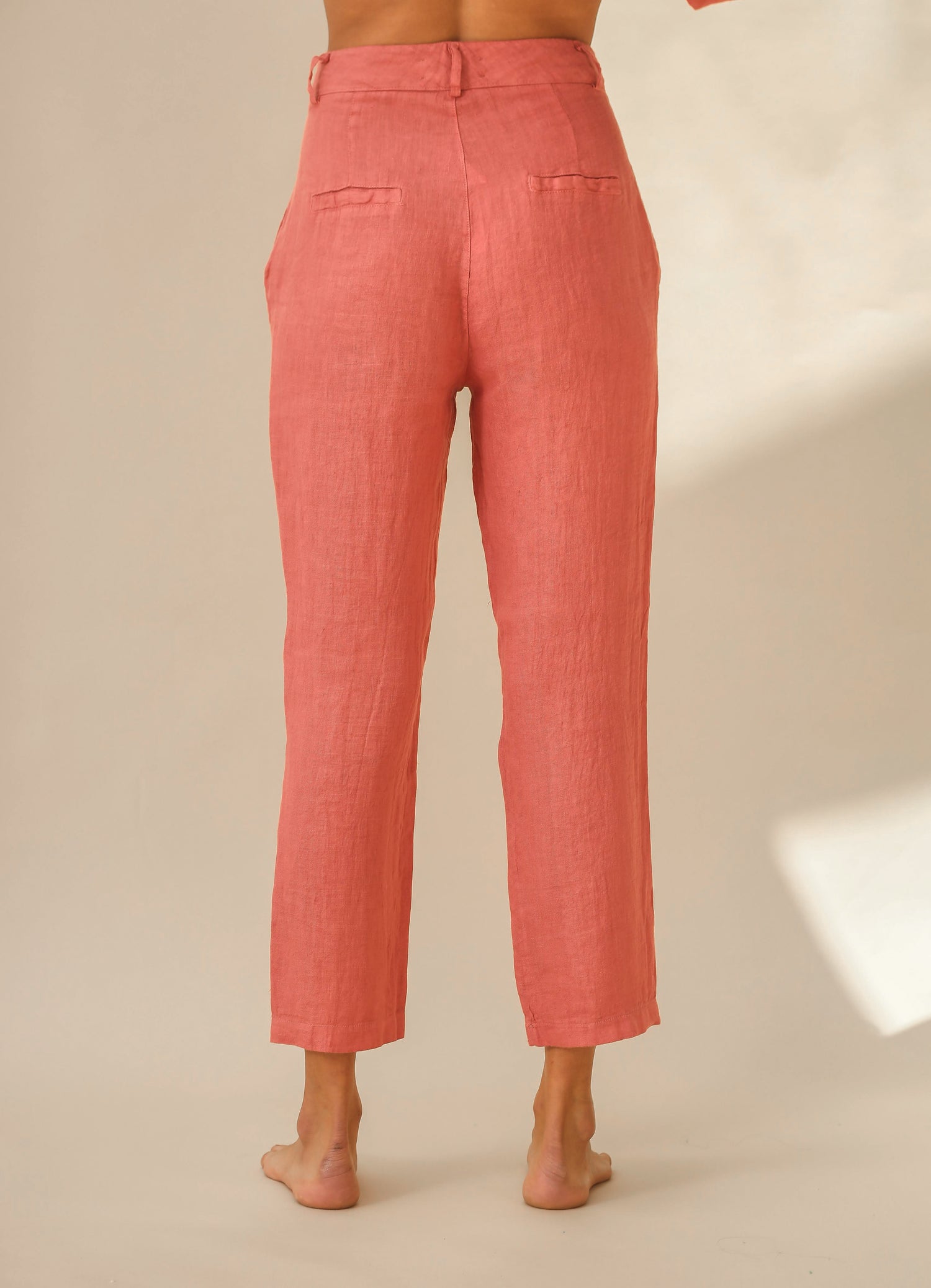 Fiamma Pure Linen Cigarette Leg Trousers in Pepe Rosa | G Linen World