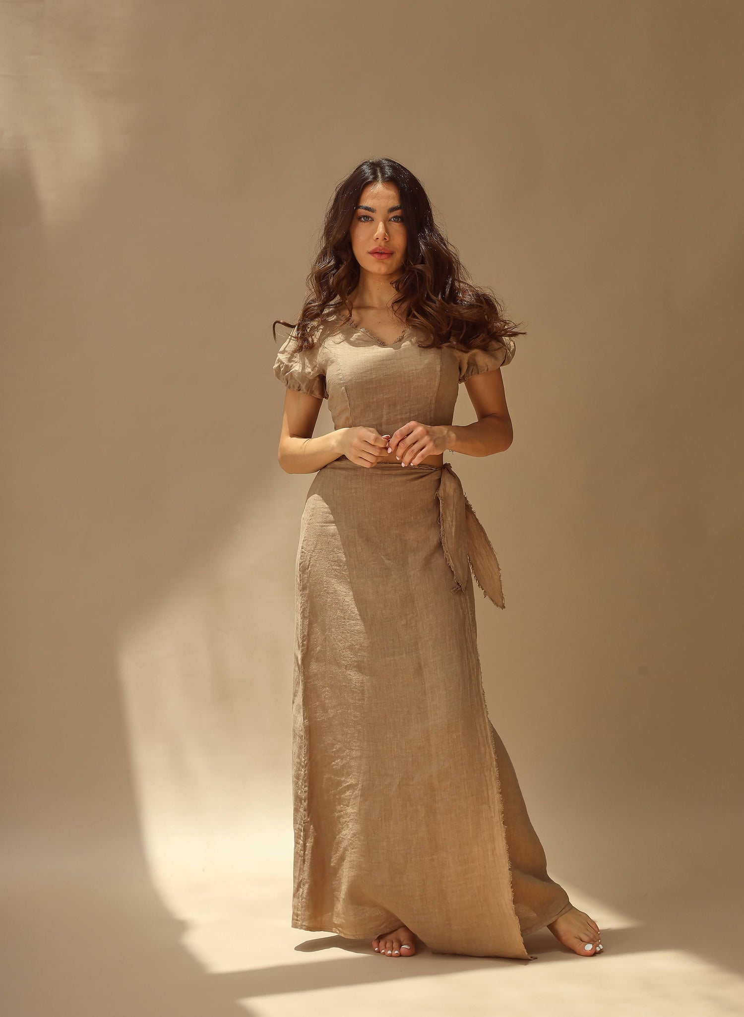 Tocco Pure Linen Wrap Skirt in Cammello | G Linen World