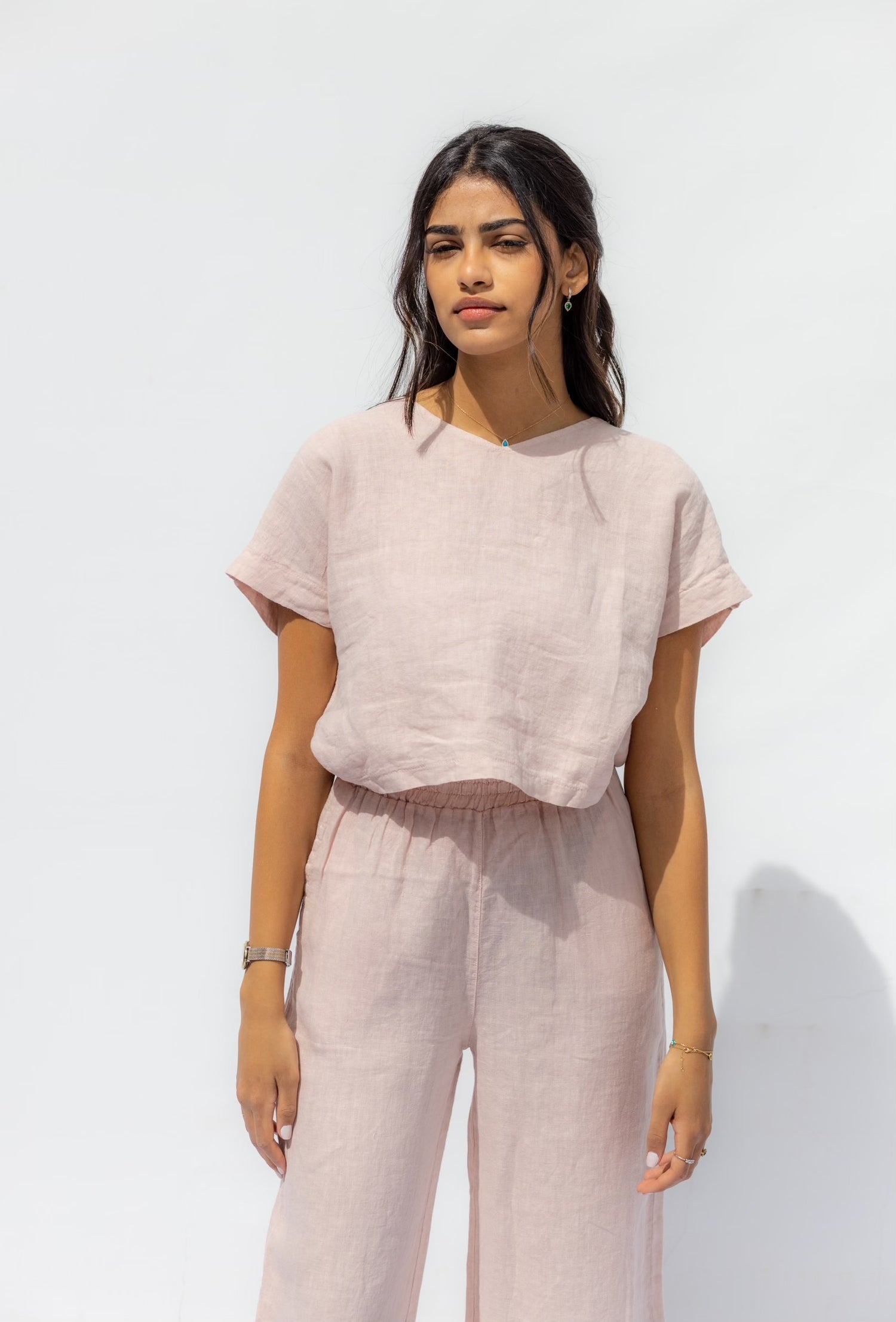 Light Pink Oia Short Sleeves Co-Ord Top - Cipria