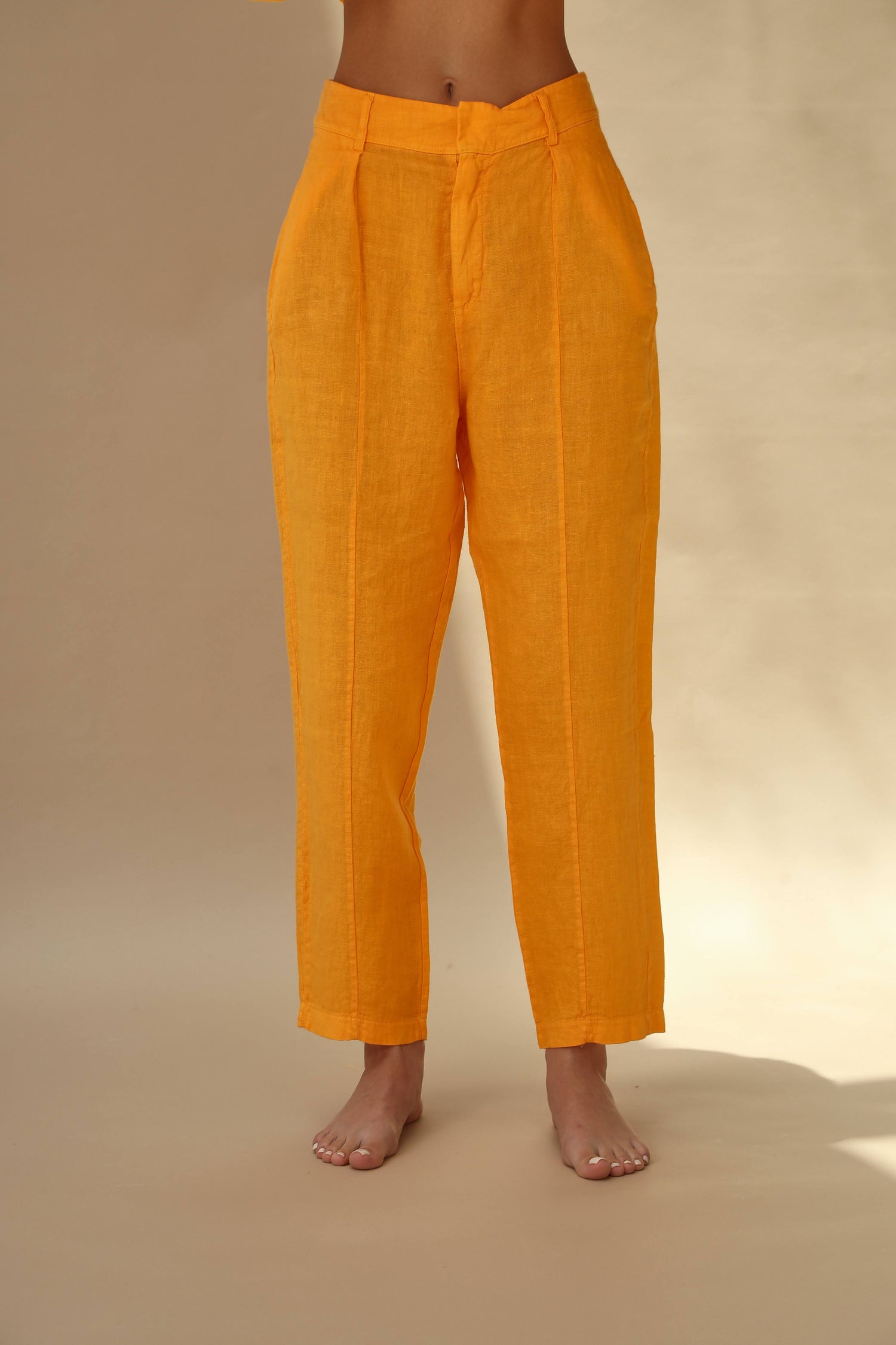 Fiamma Pure Linen Cigarette Leg Trousers in Mandarine | G Linen World