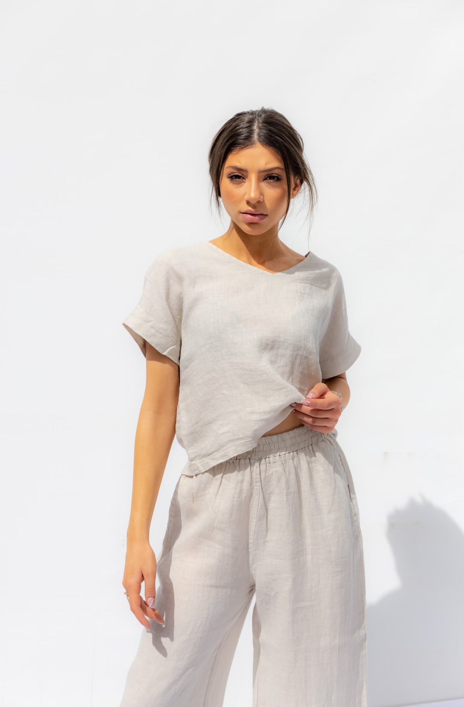 Natual Beige Oia Short Sleeves Co-ord Top - Sabbia