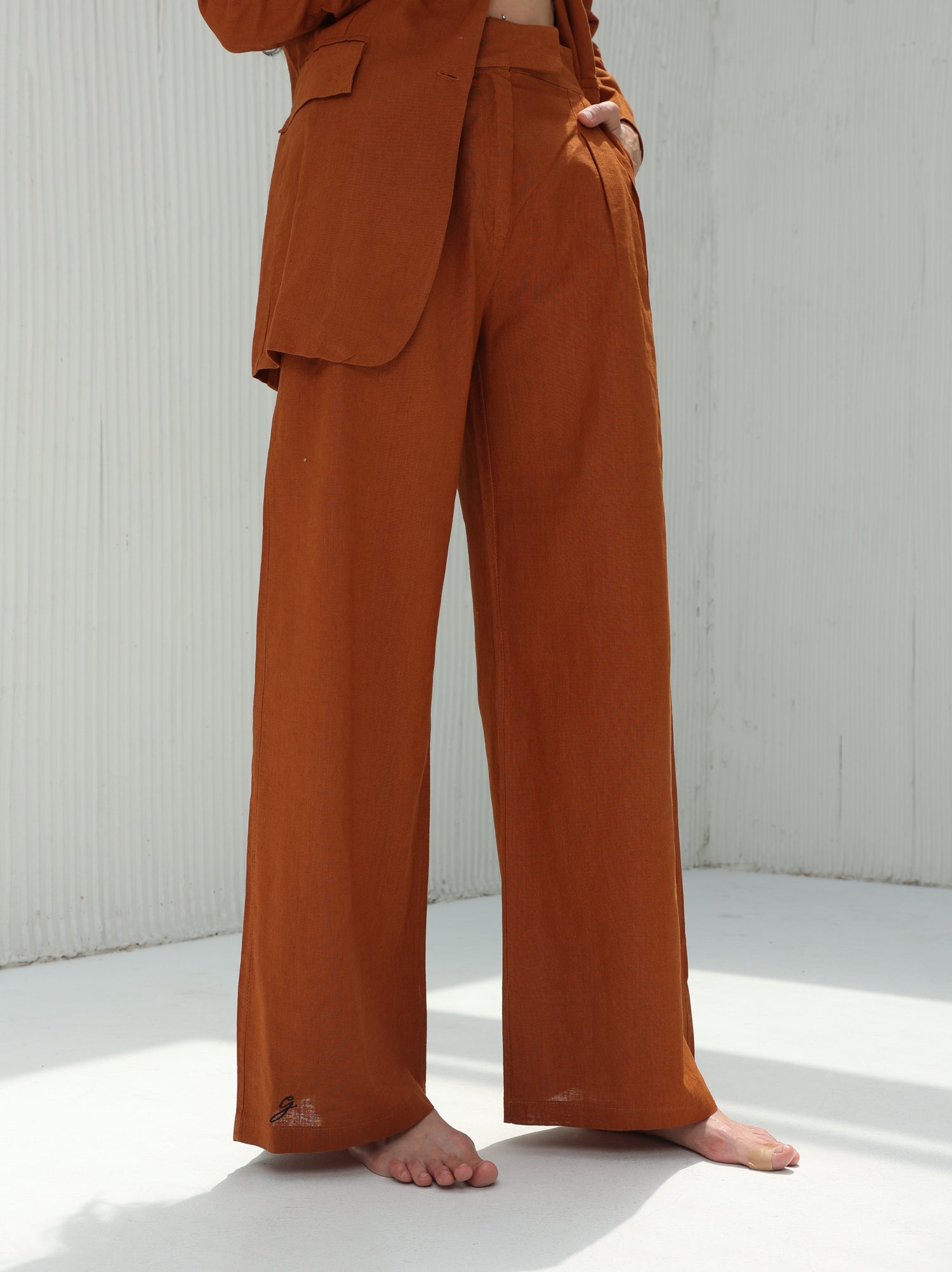 Piera Classic Linen Pants from G Linen World - Siene - Front
