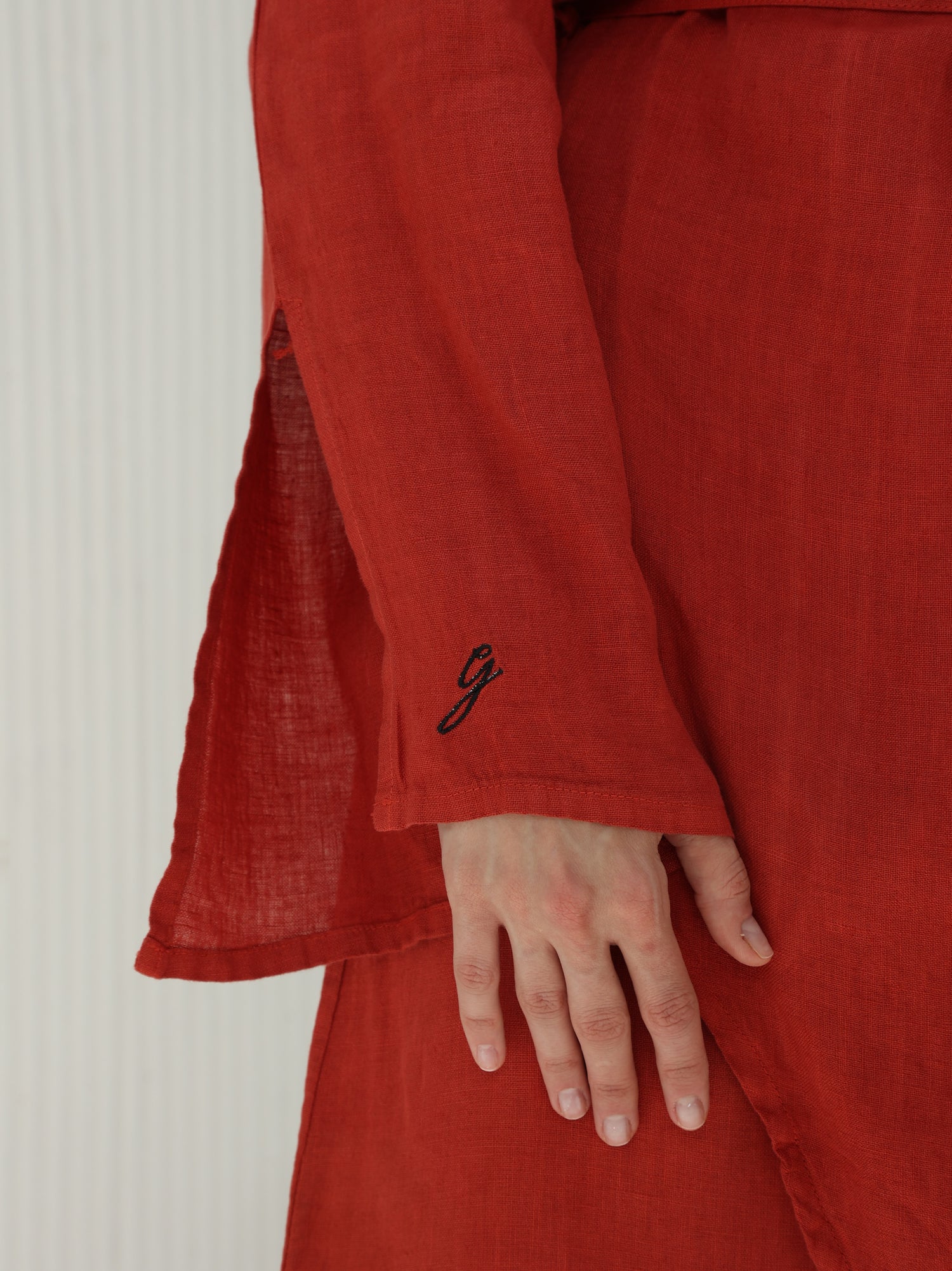 Sofia Pure Linen Blazer From G Linen World - Pompeian Red - Details