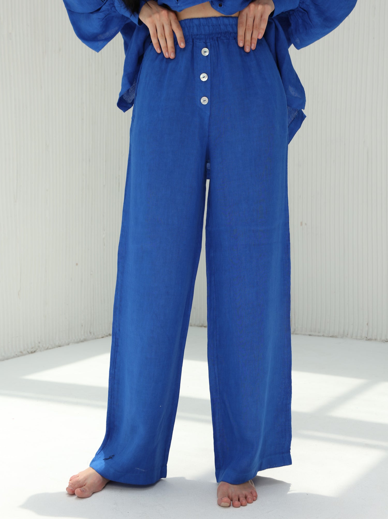 Fia Pure Linen Wide-leg Pants from G Linen World - Classic Blue - Front shot