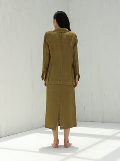 Eva Pure Linen Midi Skirt by G Linen World  - Olive - Back shot