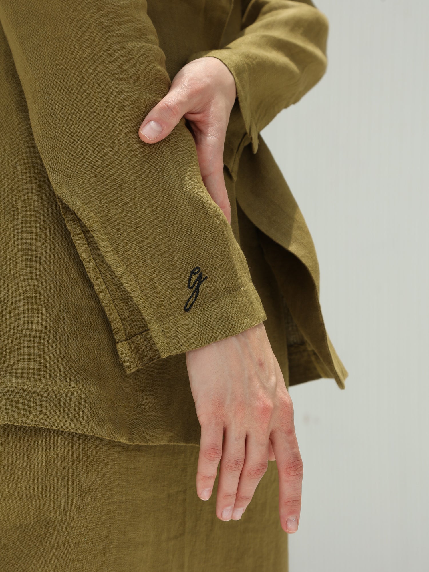 Eva 100% Linen Shirt by G Linen World - Olive  - Details