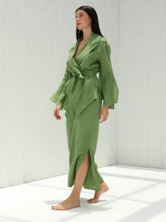 Sofia Pure Linen Side-Slit Pants From G Linen - Grass - Coord Jacket and Pants set