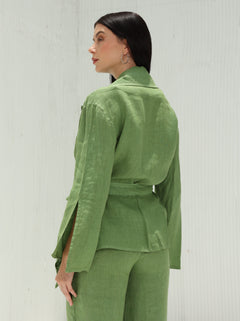 Sofia Pure Linen Blazer From G Linen World - Grass - Back shot