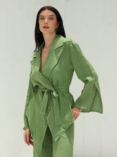 Sofia Pure Linen Blazer From G Linen World - Grass - Front shot