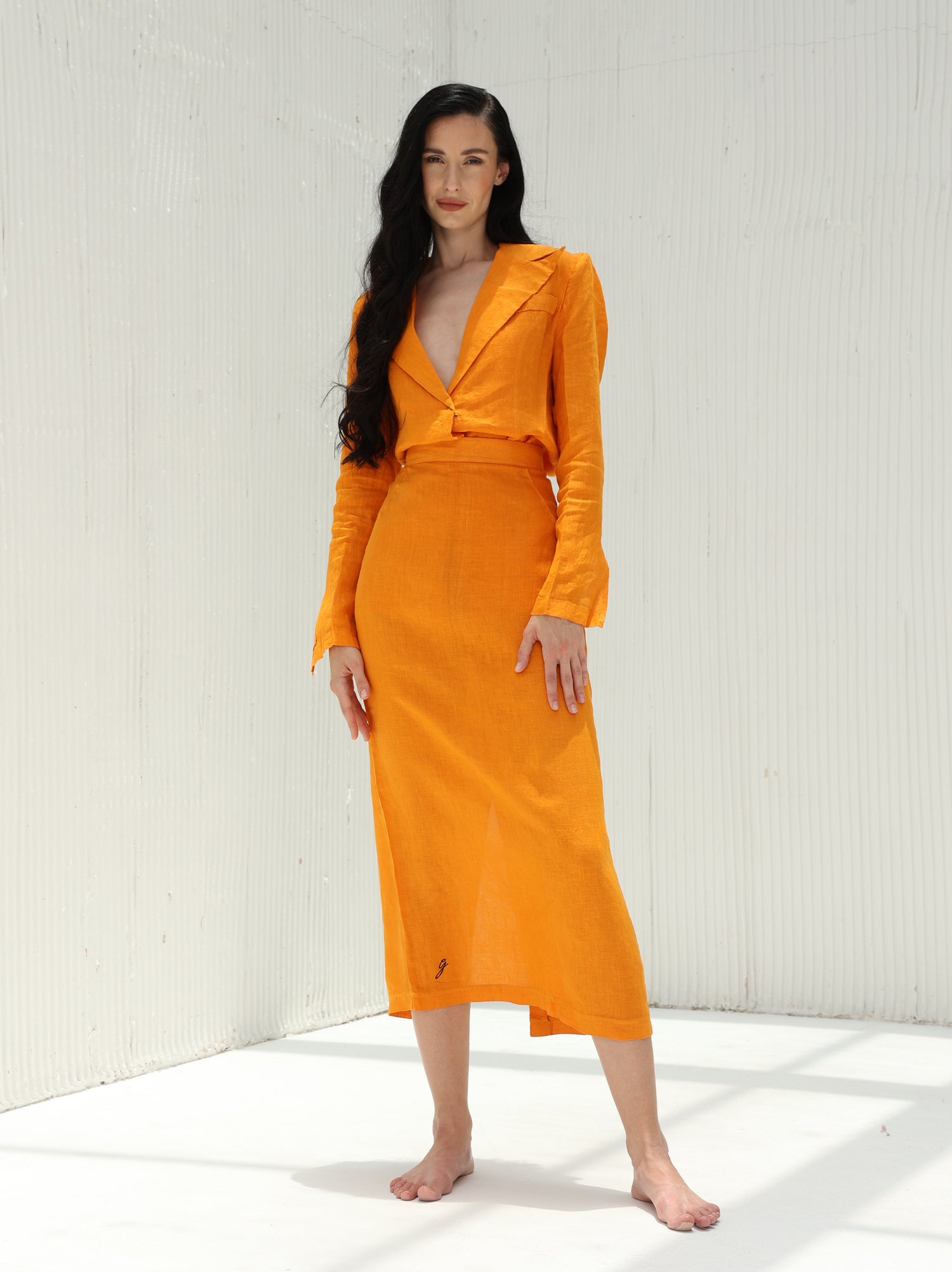 Eva 100% Linen Shirt by G Linen World - Carrot - Coord Shirt and Skirt