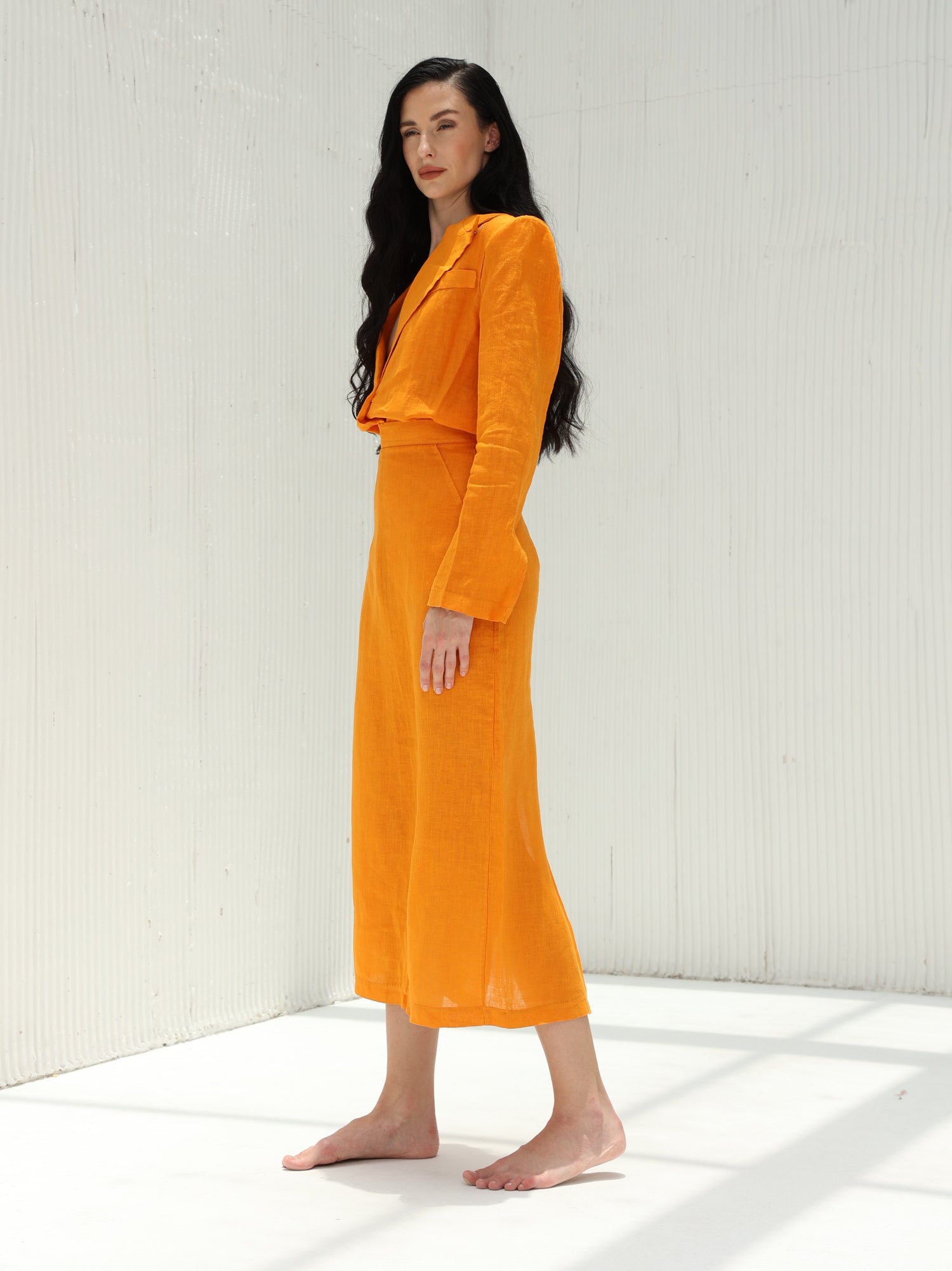 Eva Pure Linen Midi Skirt by G Linen World - Carrot - Side shot
