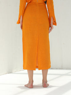Eva Pure Linen Midi Skirt by G Linen World  - Carrot - Back shot