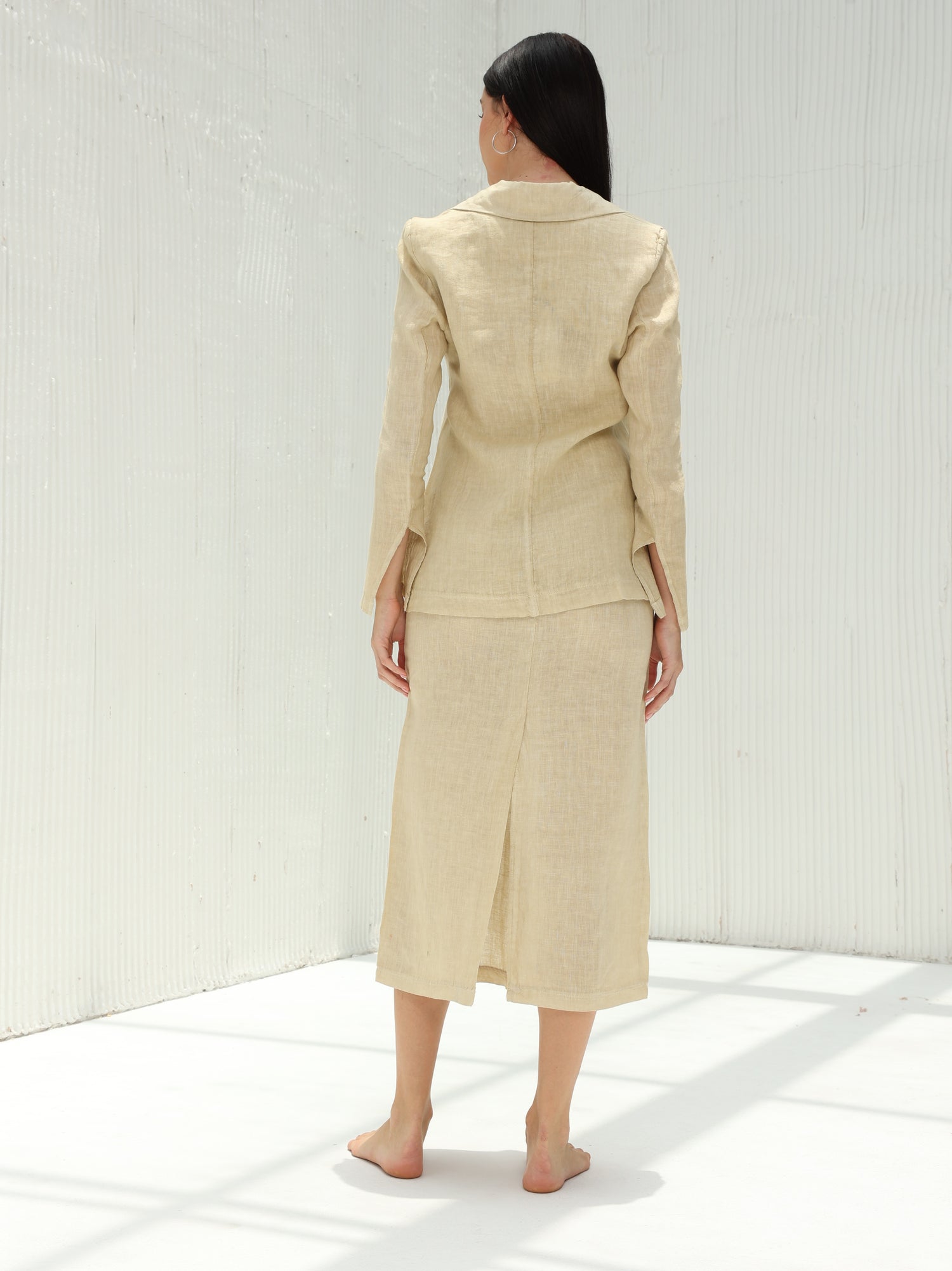 Eva Pure Linen Midi Skirt by G Linen World  - Hay - Back shot Coord set