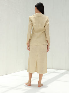 Eva Pure Linen Midi Skirt by G Linen World  - Hay - Back shot Coord set