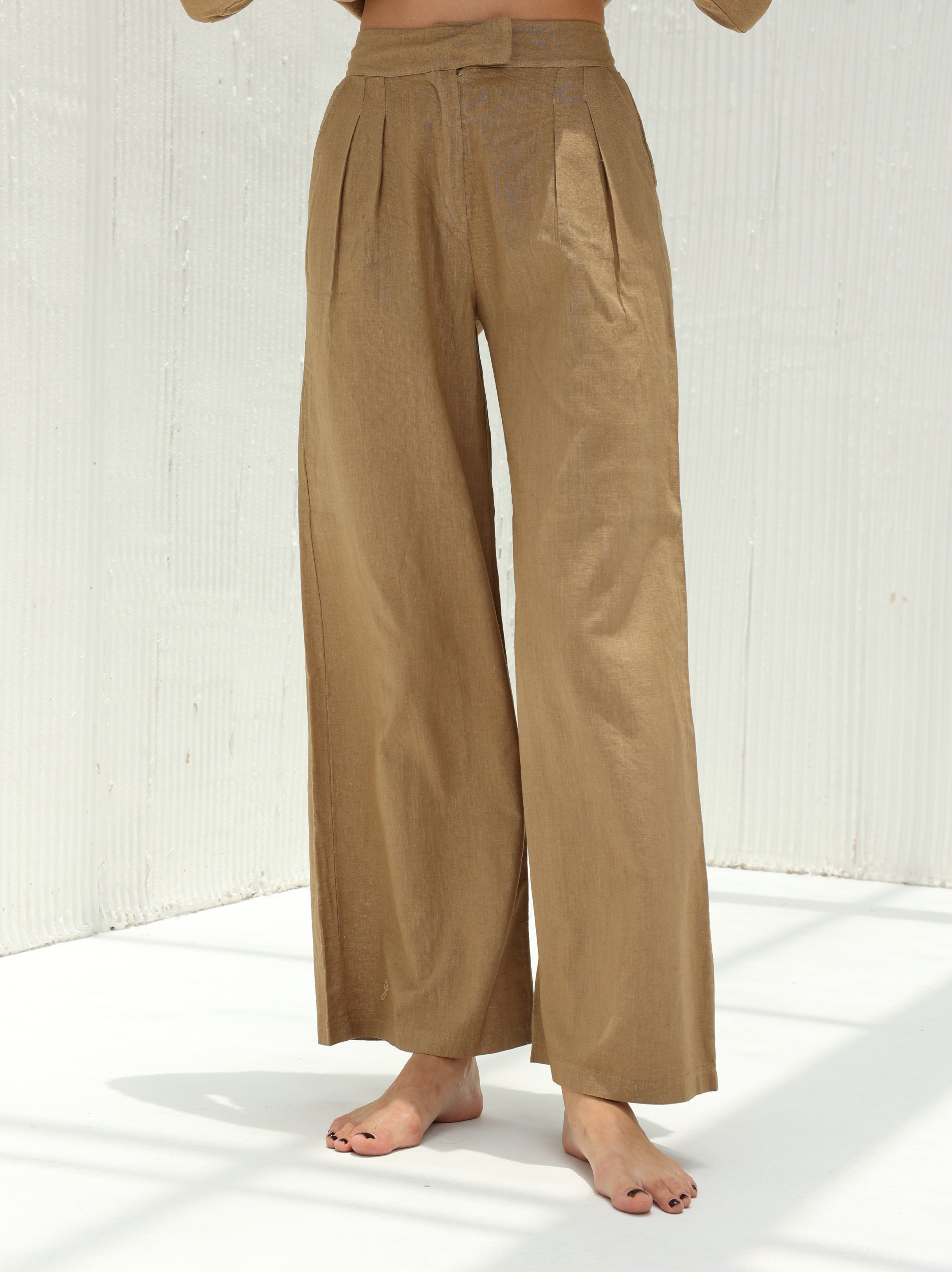 パンツ Antonelli Wide Leg Gold Linen Pants With Side Zip ANT-wide-Stripe-beige-
