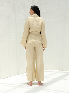 Sofia Pure Linen Side-Slit Pants From G Linen - Hay - Coord set back shot