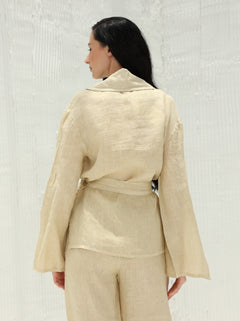 Sofia Pure Linen Blazer From G Linen World - Hay - Back shot