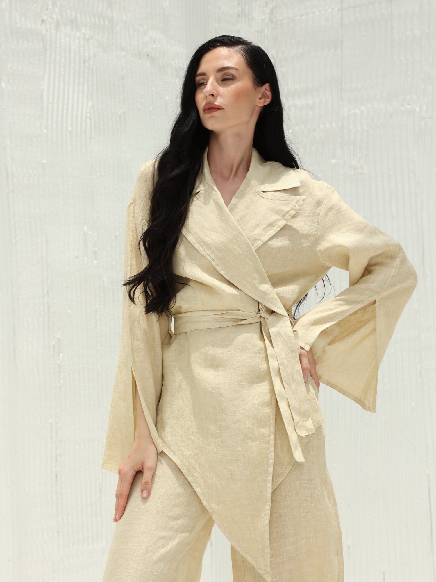 Sofia Pure Linen Blazer From G Linen World - Hay - Front shot