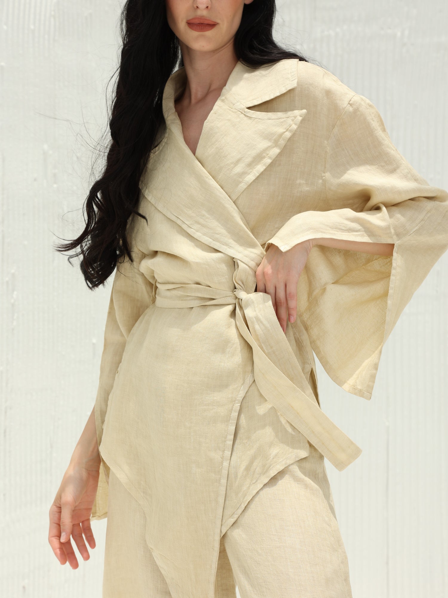 Sofia Pure Linen Blazer From G Linen World - Hay - Details