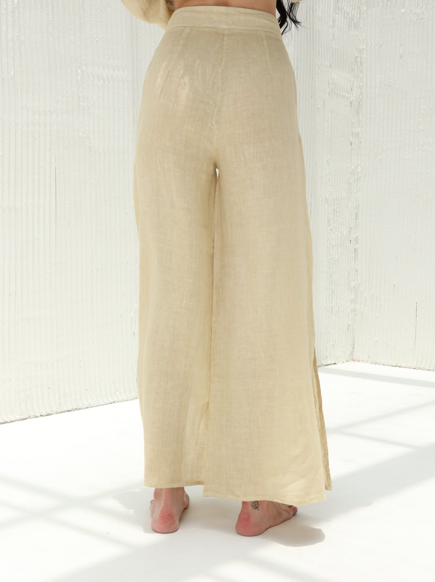  Sofia Pure Linen Side-Slit Pants From G Linen - Hay - Back shot