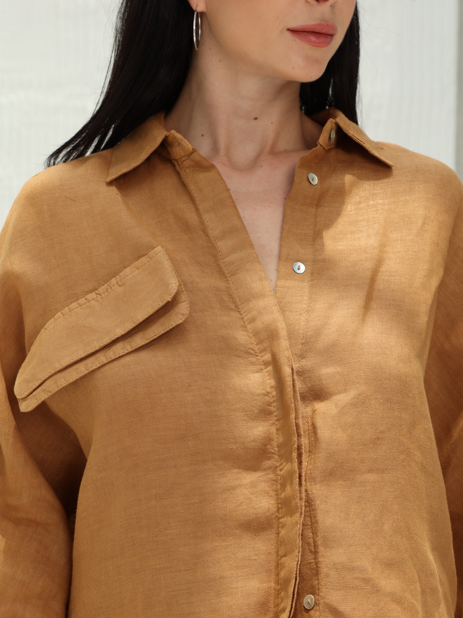 Lia Pure Linen Shirt from G Linen World - Acorn - Details 