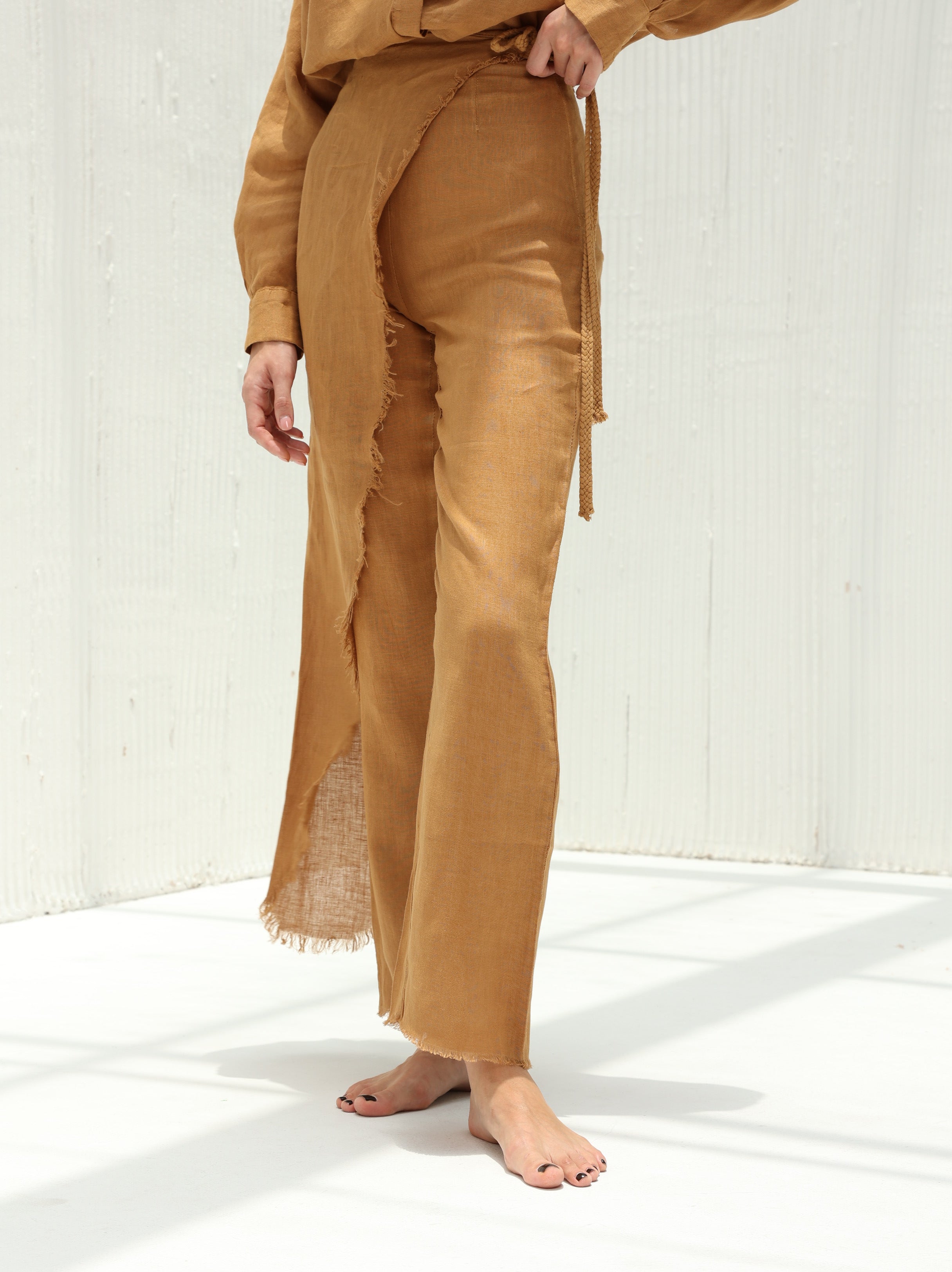 Lia Pure Linen Wrap Skirt Pants SS24 by G Linen Made in Italy