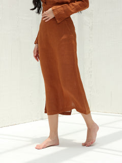 Eva Pure Linen Midi Skirt by G Linen World  - Siene - Side shot