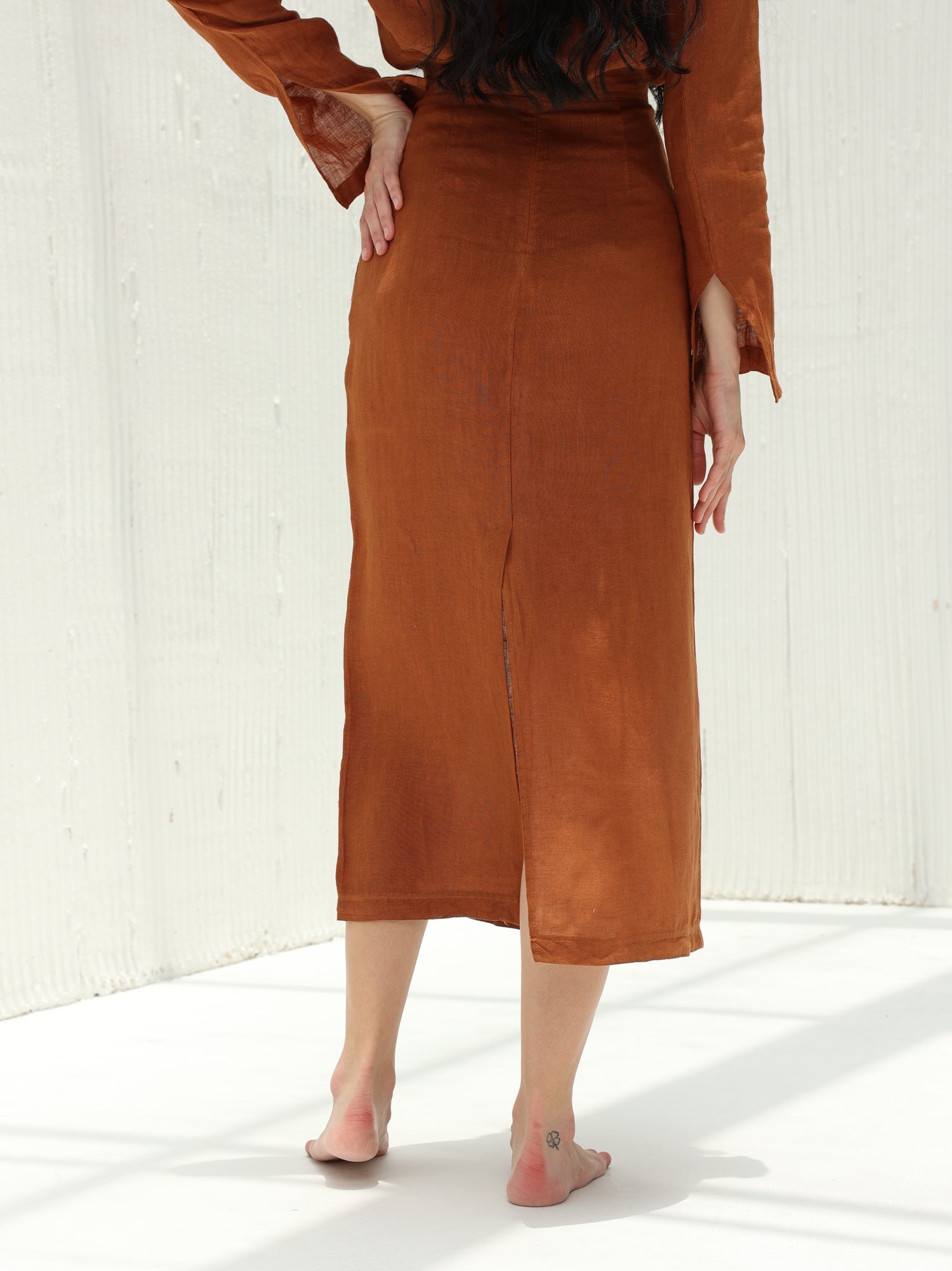 Eva Pure Linen Midi Skirt by G Linen World  - Siene - Back shot