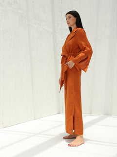Sofia Pure Linen Side-Slit Pants From G Linen - Rust  - Coord Jacket & Pants set