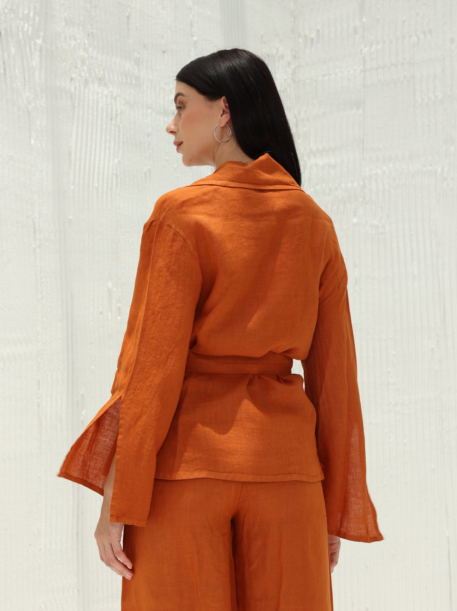 Sofia Pure Linen Blazer From G Linen World - Rust  - Back shot