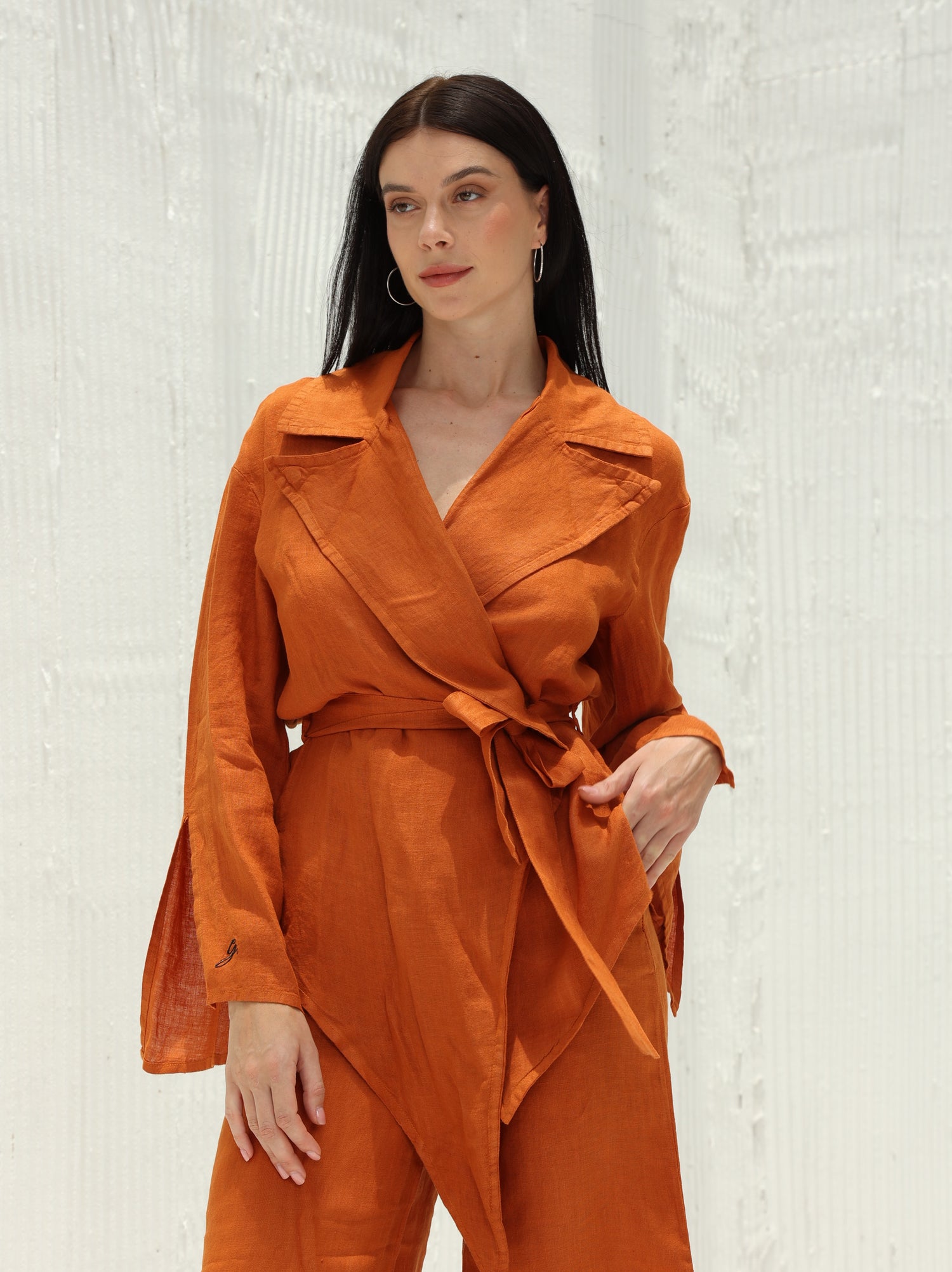 Sofia Pure Linen Blazer From G Linen World - Rust - Front shot