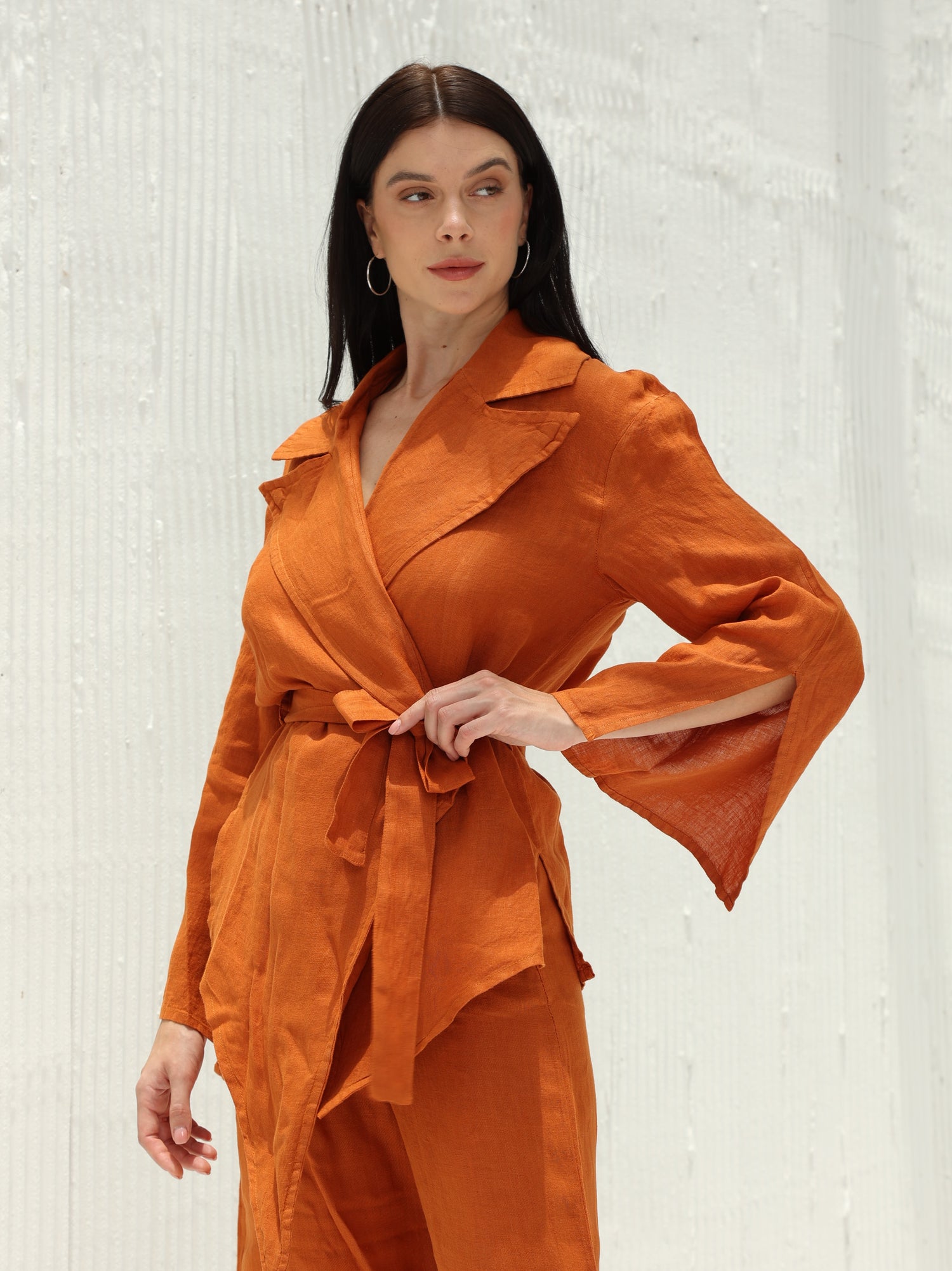 Sofia Pure Linen Blazer From G Linen World - Rust  - Side shot