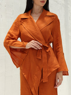 Sofia Pure Linen Blazer From G Linen World - Rust  - Details